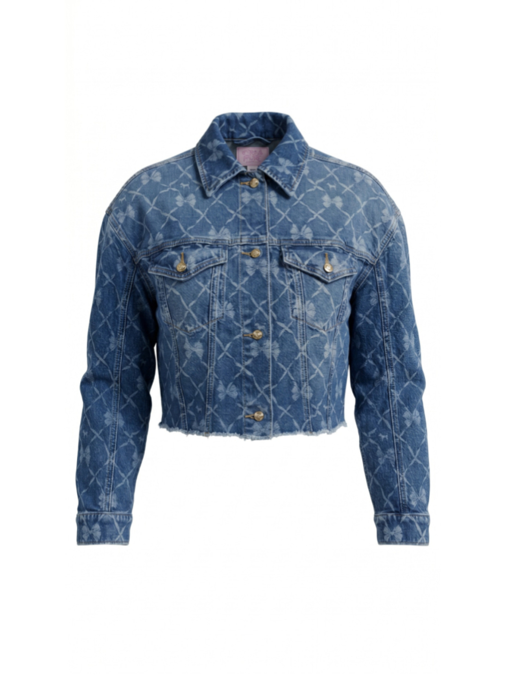 LoveShackFancy x PINK Cropped Bow Denim Jacket Wash S NWT